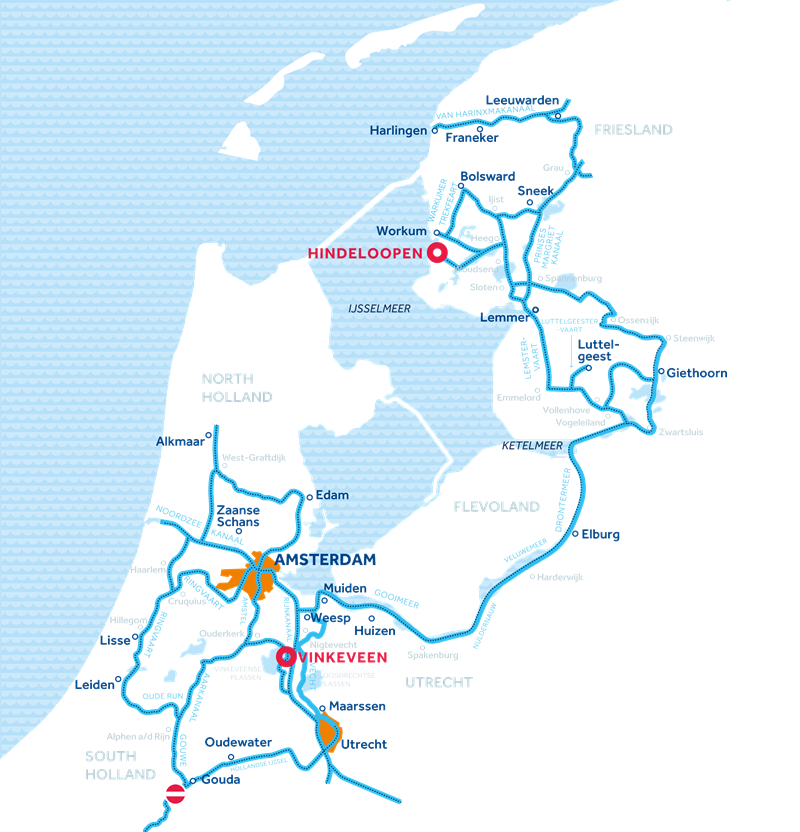 Χάρτης των διαδρομών κρουαζιέρας του Άμστερνταμ