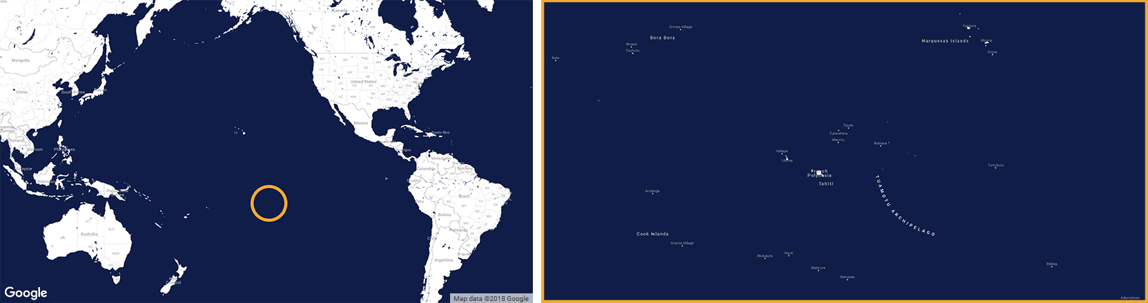 Mapa světa a Francouzské Polynésie