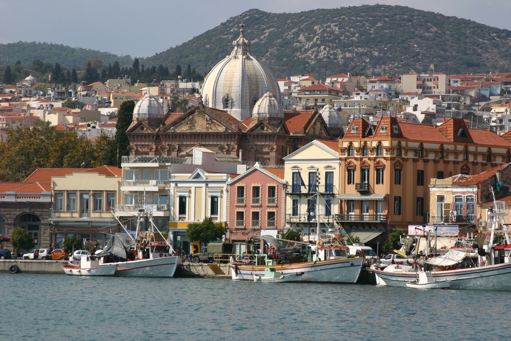 Pohled na přístav a město Mitilini, Lesbos