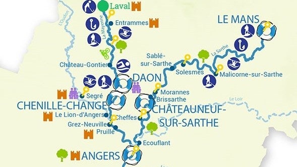 Le Mans, Anjou, Francúzsko, oblasť plavby, mapa
