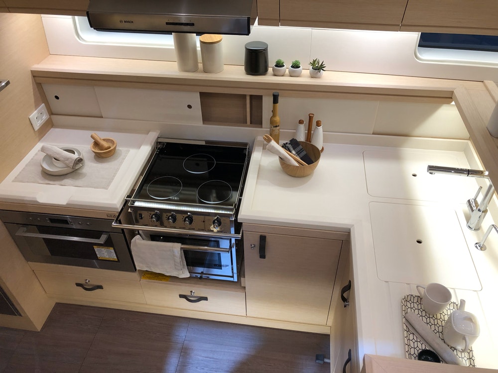 Kitchen interiors on a yacht.
