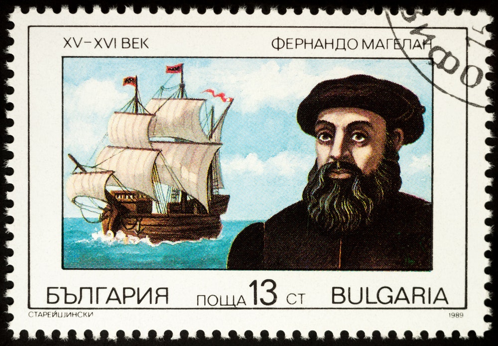 A stamp printed in Bulgaria shows Captain Ferdinand Magellan.