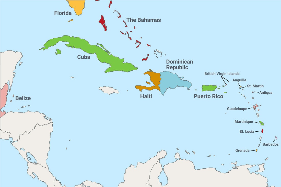 карта карибского бассейна