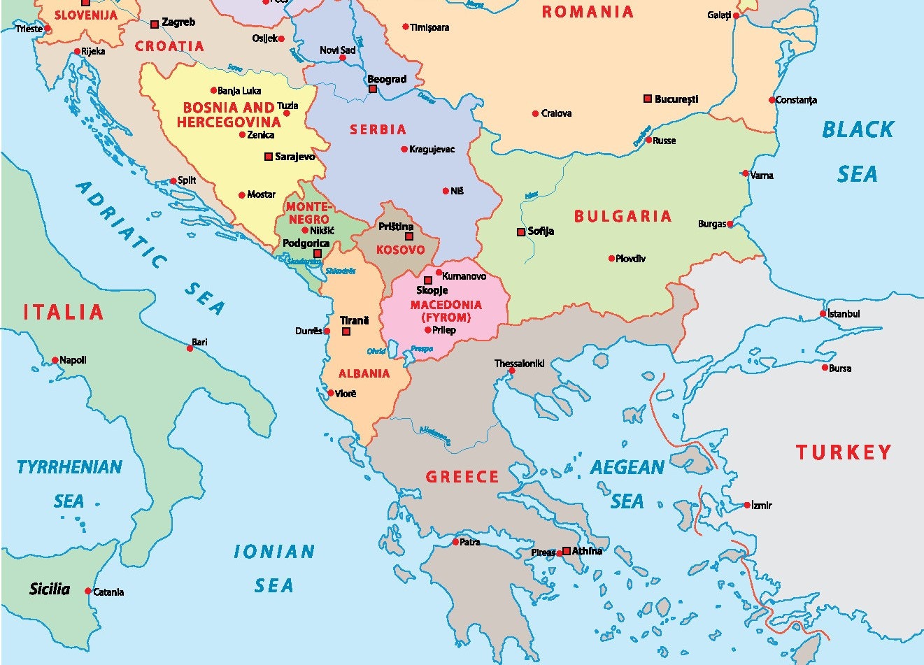 Mappa dell'Europa sudorientale
