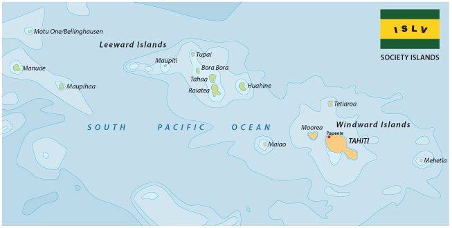 Spoločenské ostrovy alebo tiež Ostrovy Spoločnosti, mapa