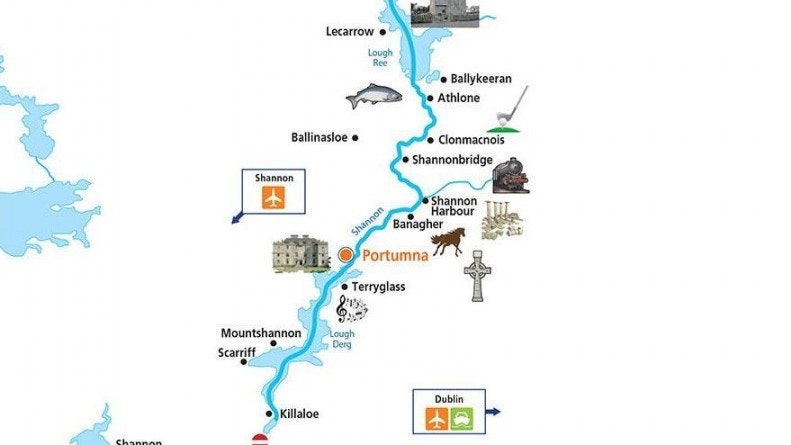 Shannon River, navigation area around Portumna, map