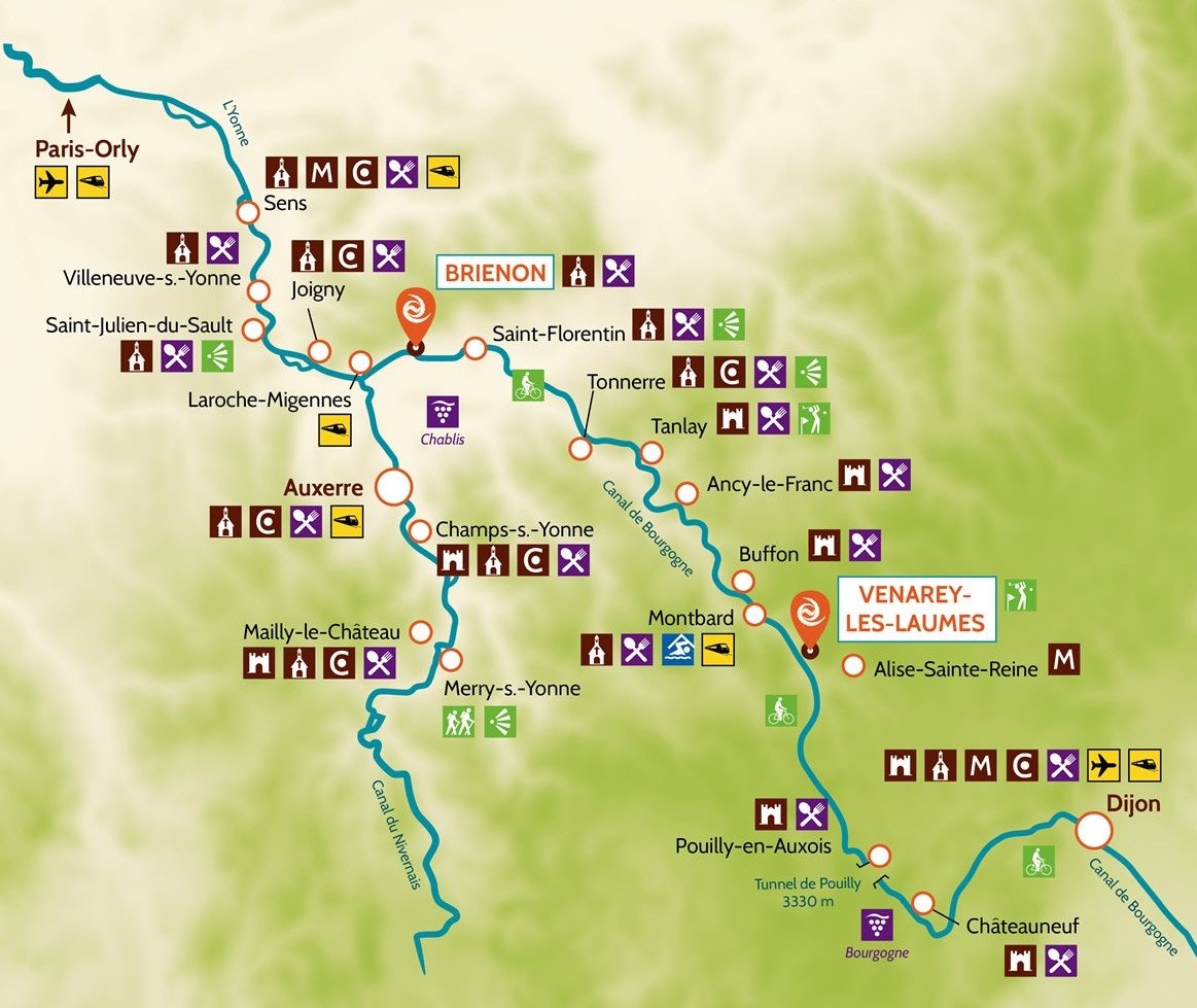 Brienon, Stredné Burgundsko, Francúzsko, mapa výletnej oblasti