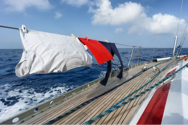 Never let anyone on the boat hang drying clothes on free-moving ropes
