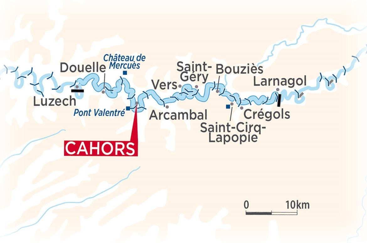 Map of the navigation area of the Lot River in France