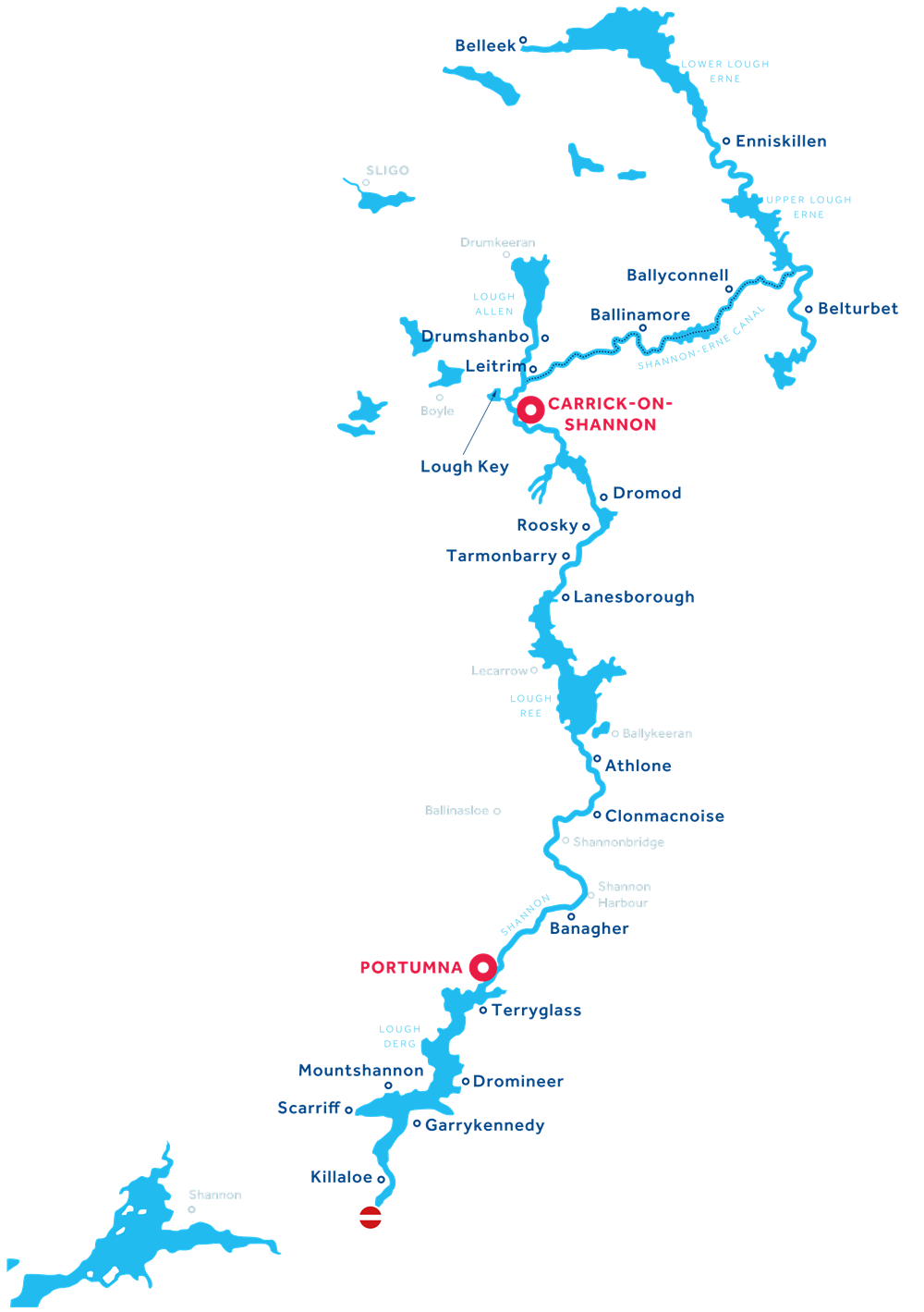 Χάρτης της περιοχής ναυσιπλοΐας του ποταμού Shannon