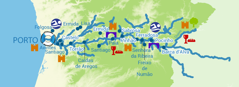 Cruising area around Porto, Portugal, map