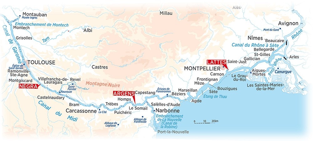 St. Gilles, Camargue, Francie, plavební oblast, mapa