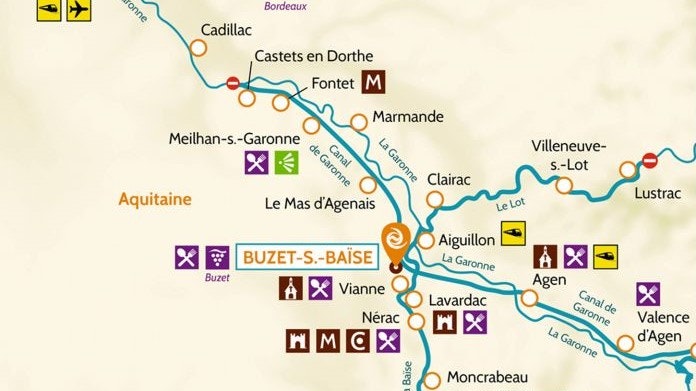 Buzet, Aquitaine, France, sailing area, map