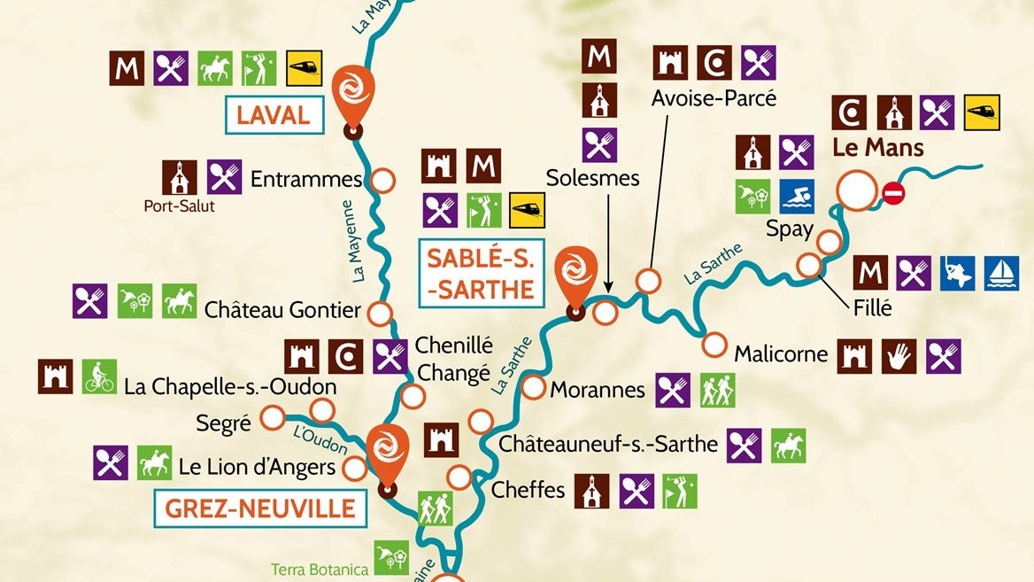 Oblasť Sablé, Anjou, Francúzsko, mapa
