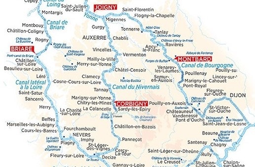 Brienon, Nivernais, Loire, Yonne, France, cruising area, map