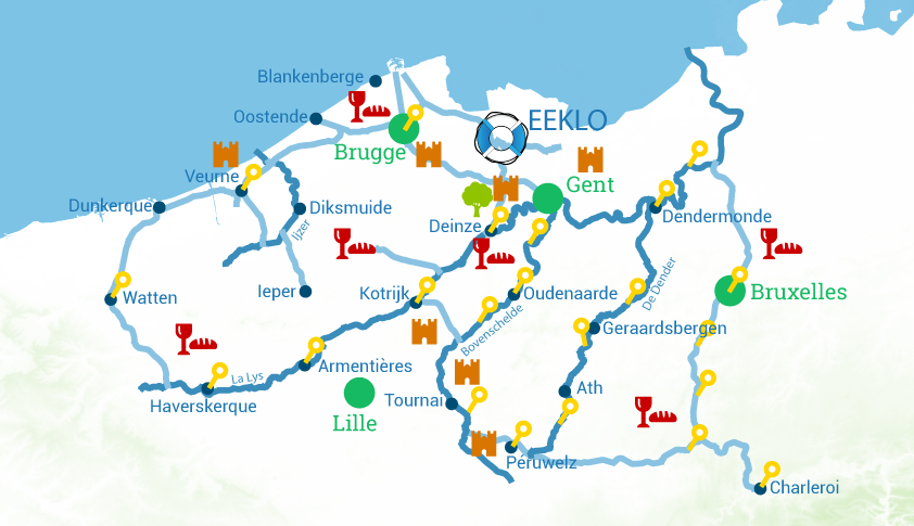 Carte de la zone de navigation d'Eeklo, Flandre, Belgique