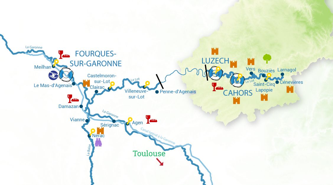 Plavební oblast Forques sur Garonne, Akvitánie, Francie, mapa