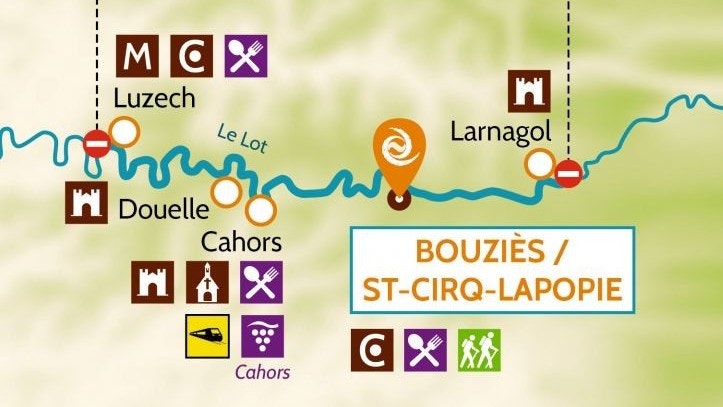 Bouzies, Lot River, France, navigation area, map