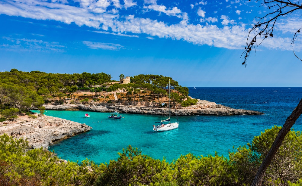 Boats in a beautiful bay, Mallorca Island, Spain.