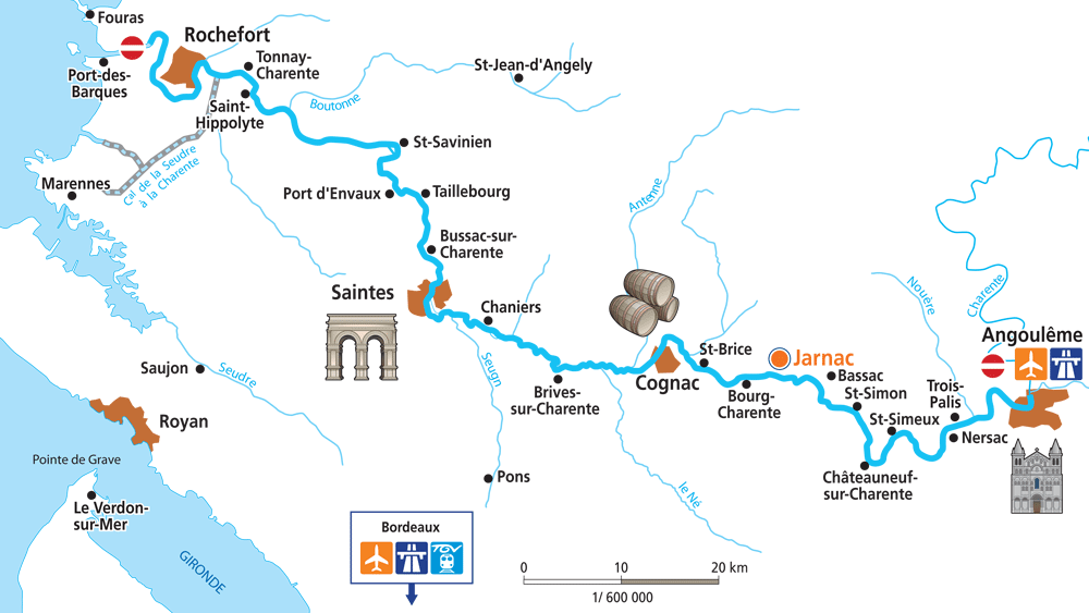 Jarnac, Charente, Francúzsko, navigácia, mapa