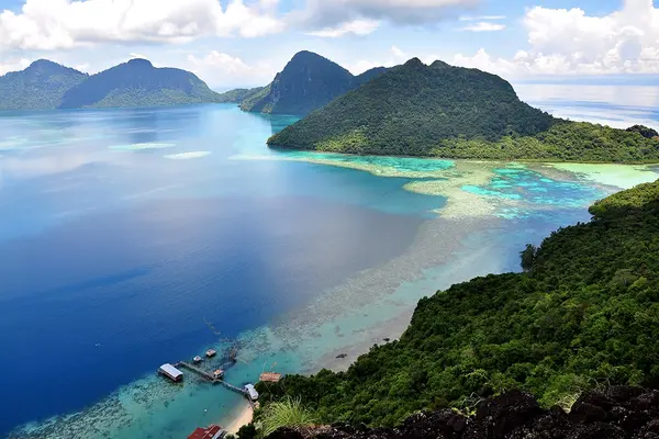 Coral reefs from the top of the island of Bohey Dulang Malaysia