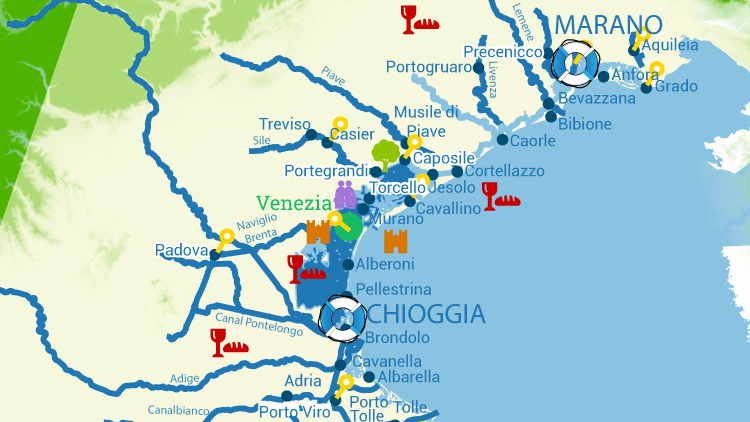 Mappa dell'area di crociera intorno a Chioggia