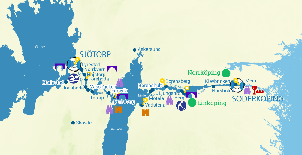 Περιοχή πλοήγησης του καναλιού Göta, χάρτης