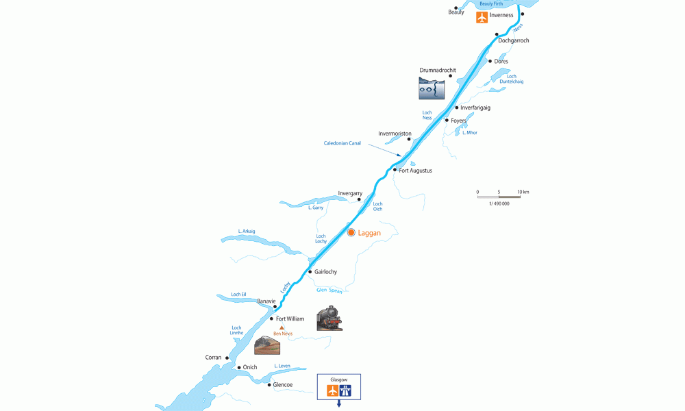 Map of the Caledonian Canal navigation area