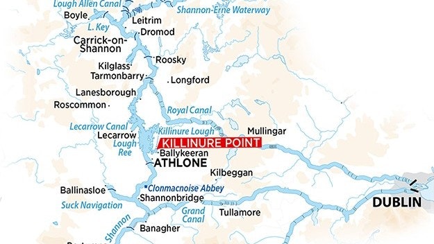 Fiume Shannon, area di navigazione intorno ad Athlone, mappa