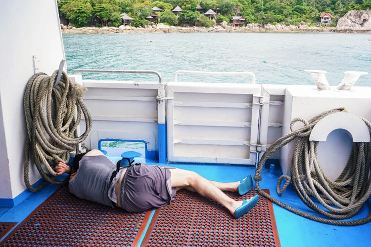 A man in the grips of seasickness