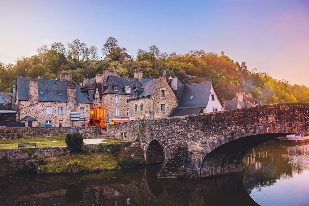 The picturesque medieval harbour of Dinan at the mouth of the River Rance