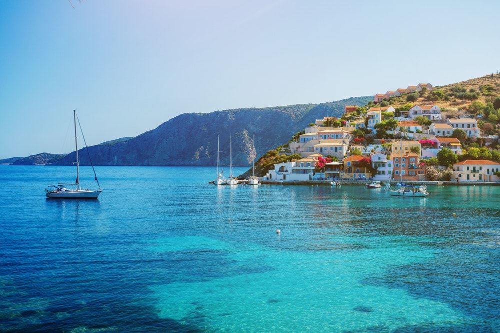 Panoramautsikt over den vakre øya Lefkada. Hellas