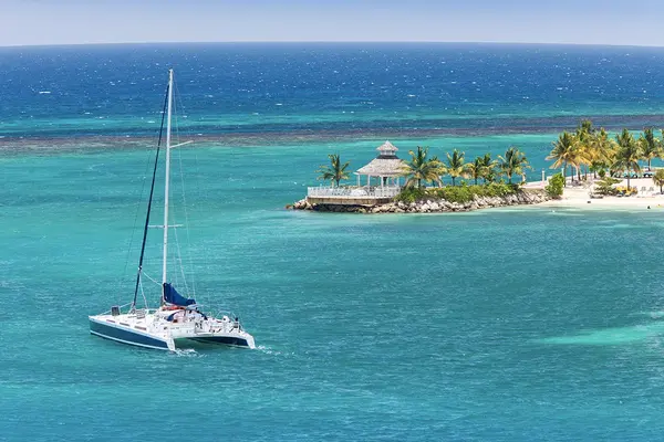 Catamaran sailing off the coast of Jamaica