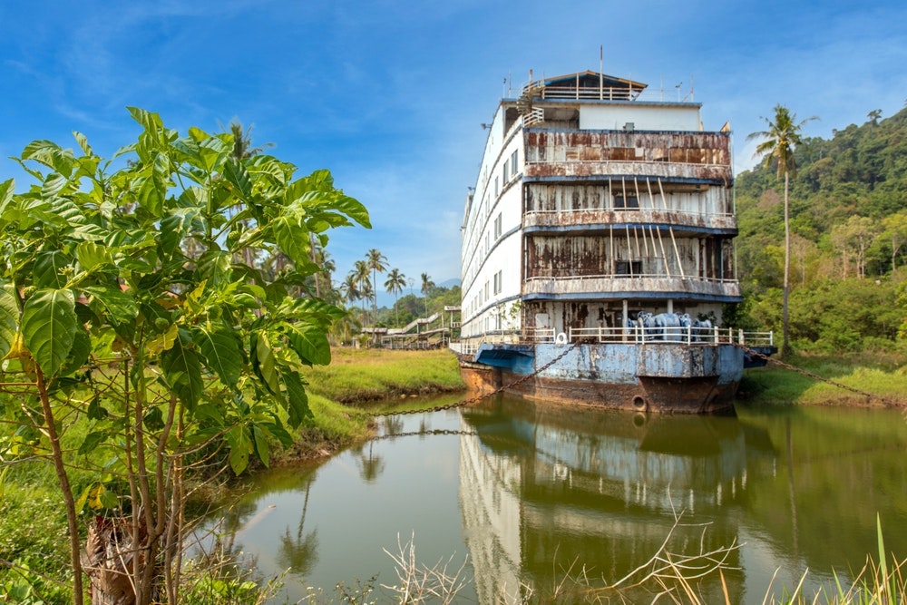 Abandoned Boat Chalet, Ghost Ship in Grand Lagoona, Koh Chang, Trat, Thailand