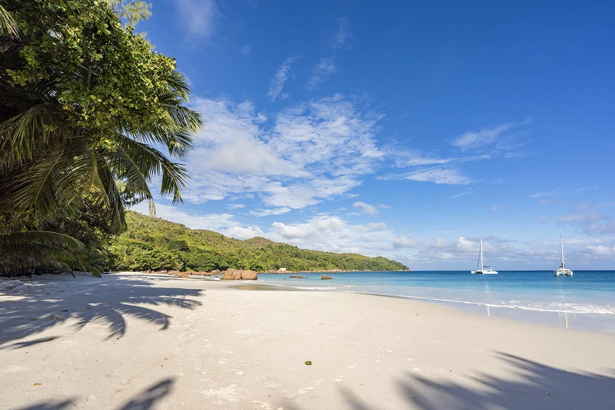 Katamarane auf Anse Lazio, Seychellen