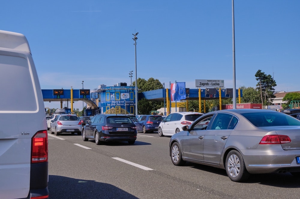 Traffic jam at the toll gate near Zagreb