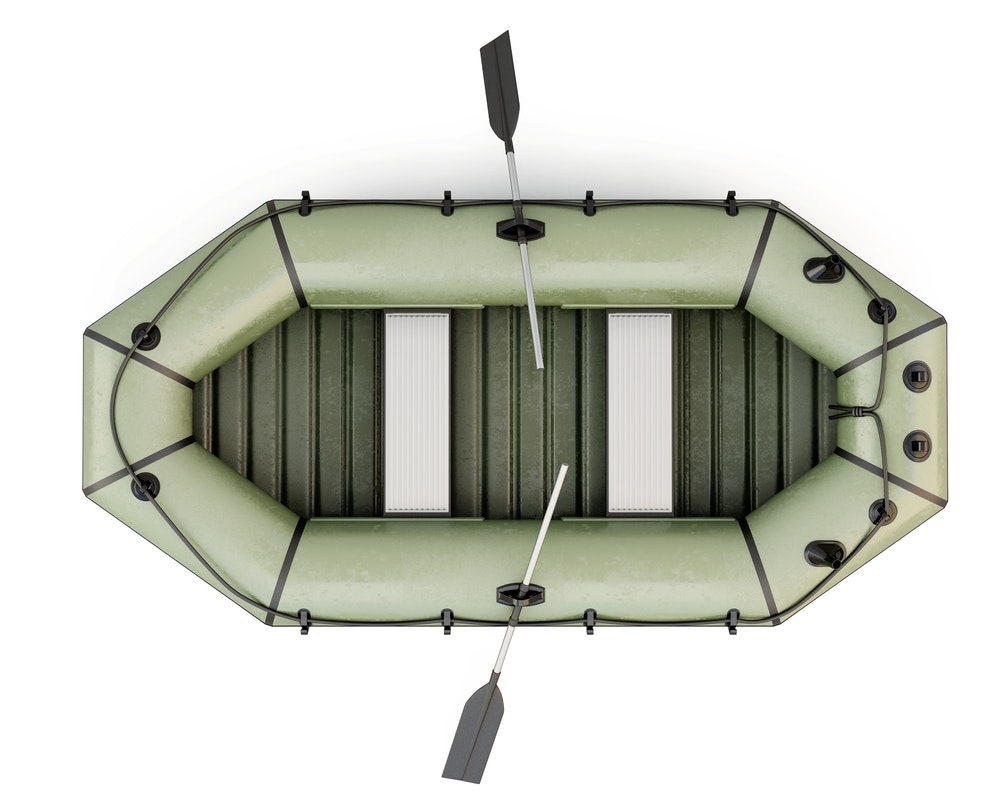 Inflatable boat top view isolated on white background. 3d rendering.