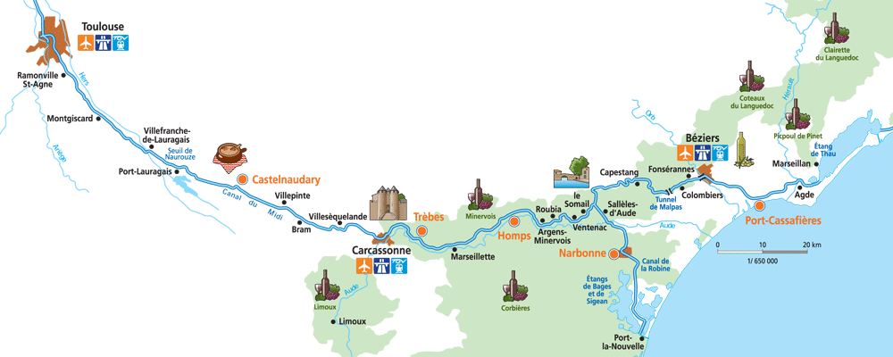 Homps-Port - Cassafiéres sailing route map