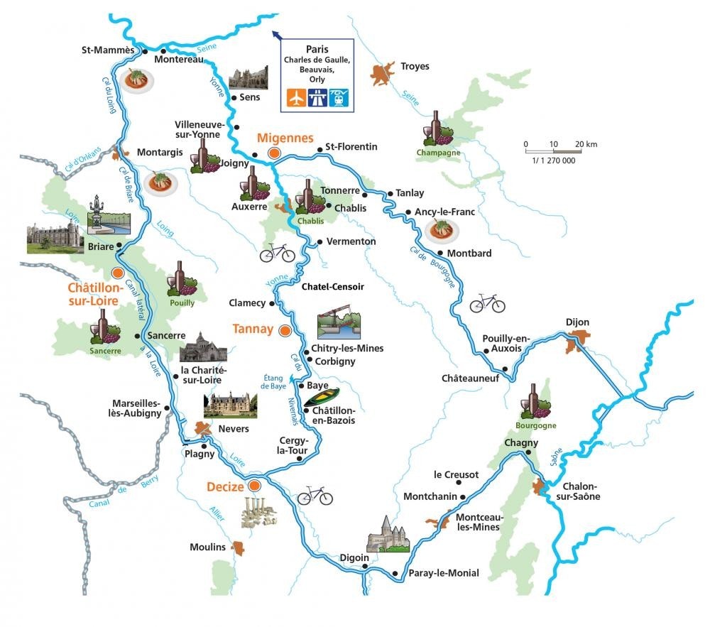 Nivernais, Loire, Yonne, France, navigation area, map